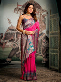 Pink Premium Soft Silk With Mina Work & Elegant Jhallar Detailing Saree With Blouse Piece