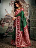 Green Premium Soft Silk With Mina Work & Elegant Jhallar Detailing Saree With Blouse Piece