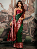 Green Premium Soft Silk With Mina Work & Elegant Jhallar Detailing Saree With Blouse Piece