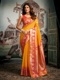 Yellow Premium Soft Silk With Mina Work & Elegant Jhallar Detailing Saree With Blouse Piece