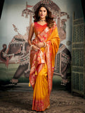 Yellow Premium Soft Silk With Mina Work & Elegant Jhallar Detailing Saree With Blouse Piece