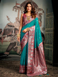 Teal Blue Premium Soft Silk With Mina Work & Elegant Jhallar Detailing Saree With Blouse Piece