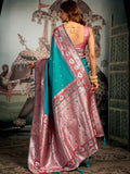 Teal Blue Premium Soft Silk With Mina Work & Elegant Jhallar Detailing Saree With Blouse Piece