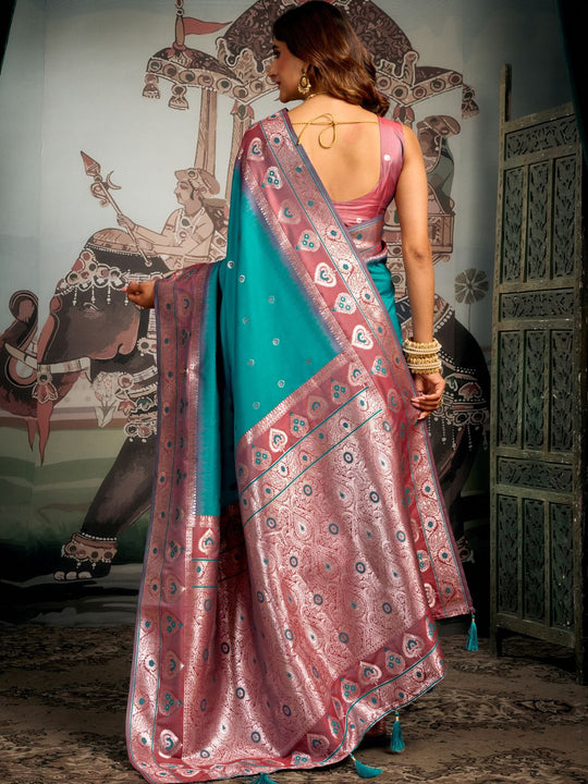 Teal Blue Premium Soft Silk With Mina Work & Elegant Jhallar Detailing Saree With Blouse Piece