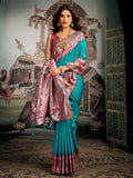Teal Blue Premium Soft Silk With Mina Work & Elegant Jhallar Detailing Saree With Blouse Piece