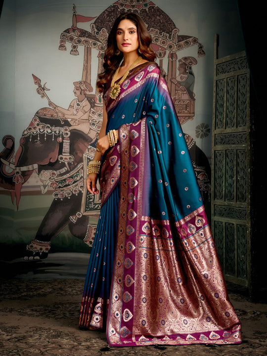 Blue Premium Soft Silk With Mina Work & Elegant Jhallar Detailing Saree With Blouse Piece