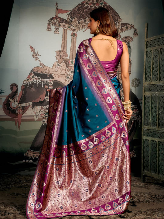 Blue Premium Soft Silk With Mina Work & Elegant Jhallar Detailing Saree With Blouse Piece