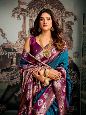 Blue Premium Soft Silk With Mina Work & Elegant Jhallar Detailing Saree With Blouse Piece