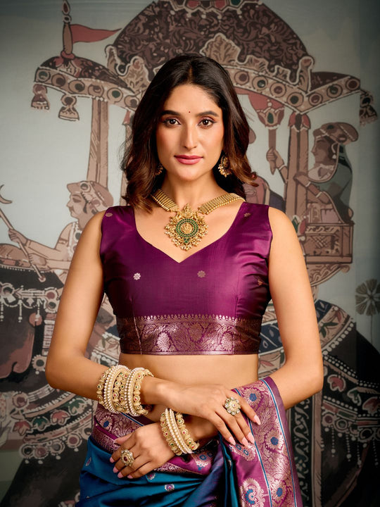 Blue Premium Soft Silk With Mina Work & Elegant Jhallar Detailing Saree With Blouse Piece