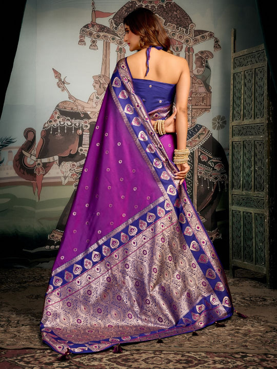 Purple Premium Soft Silk With Mina Work & Elegant Jhallar Detailing Saree With Blouse Piece