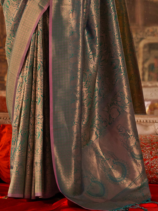 Green Handloom Weaving Silk Saree With Blouse Piece