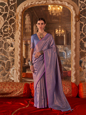 Purple Handloom Weaving Silk Saree With Blouse Piece