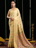 Yellow Soft Spun Cotton & Jari Border With Zhallar Saree With Blouse Piece