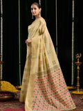 Yellow Soft Spun Cotton & Jari Border With Zhallar Saree With Blouse Piece