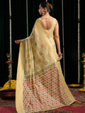Yellow Soft Spun Cotton & Jari Border With Zhallar Saree With Blouse Piece