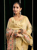 Yellow Soft Spun Cotton & Jari Border With Zhallar Saree With Blouse Piece