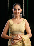 Yellow Soft Spun Cotton & Jari Border With Zhallar Saree With Blouse Piece