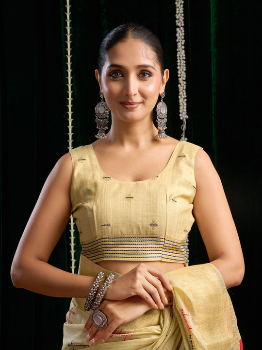 Yellow Soft Spun Cotton & Jari Border With Zhallar Saree With Blouse Piece