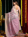 Lavender Soft Spun Cotton & Jari Border With Zhallar Saree With Blouse Piece