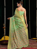 Green Soft Spun Cotton & Jari Border With Zhallar Saree With Blouse Piece