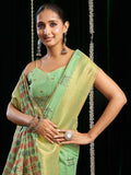 Green Soft Spun Cotton & Jari Border With Zhallar Saree With Blouse Piece