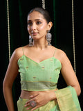 Green Soft Spun Cotton & Jari Border With Zhallar Saree With Blouse Piece