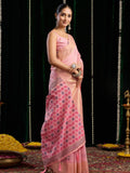Pink Soft Spun Cotton & Jari Border With Zhallar Saree With Blouse Piece