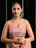 Pink Soft Spun Cotton & Jari Border With Zhallar Saree With Blouse Piece