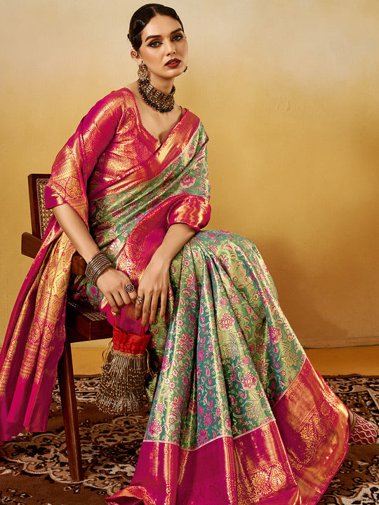 Green Silk Festive Wear Saree With Blouse Piece