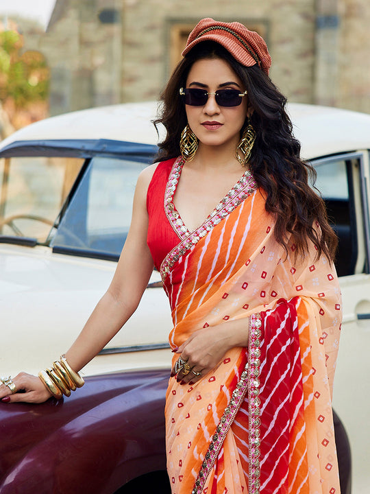 Multicolor Georgette Embellished Saree With Blouse Piece