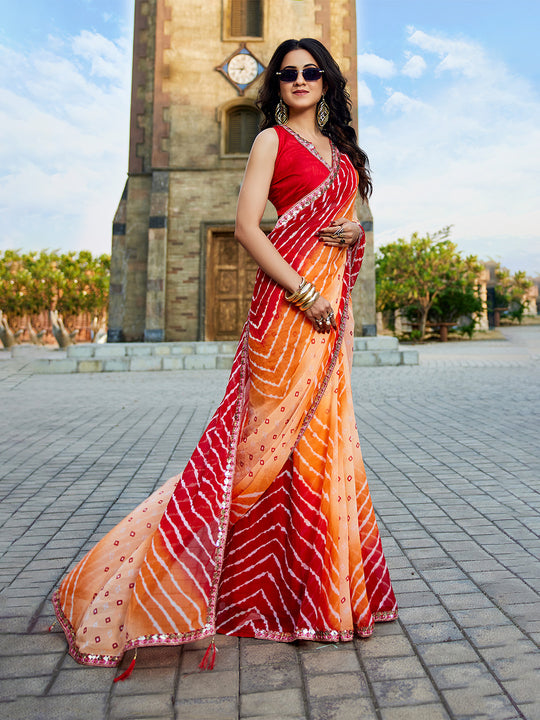 Multicolor Georgette Embellished Saree With Blouse Piece