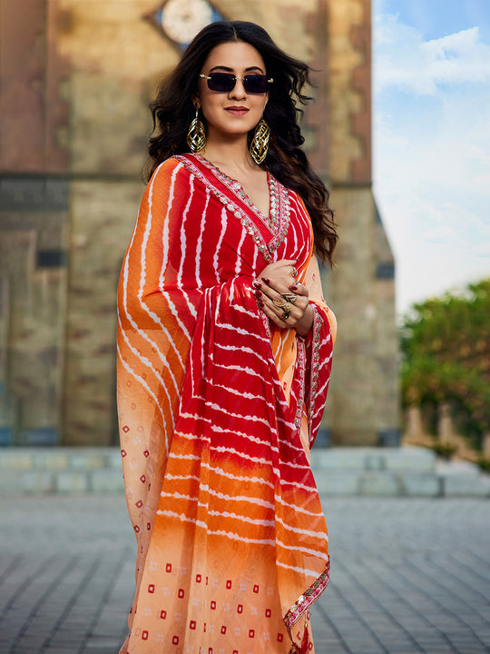 Multicolor Georgette Embellished Saree With Blouse Piece