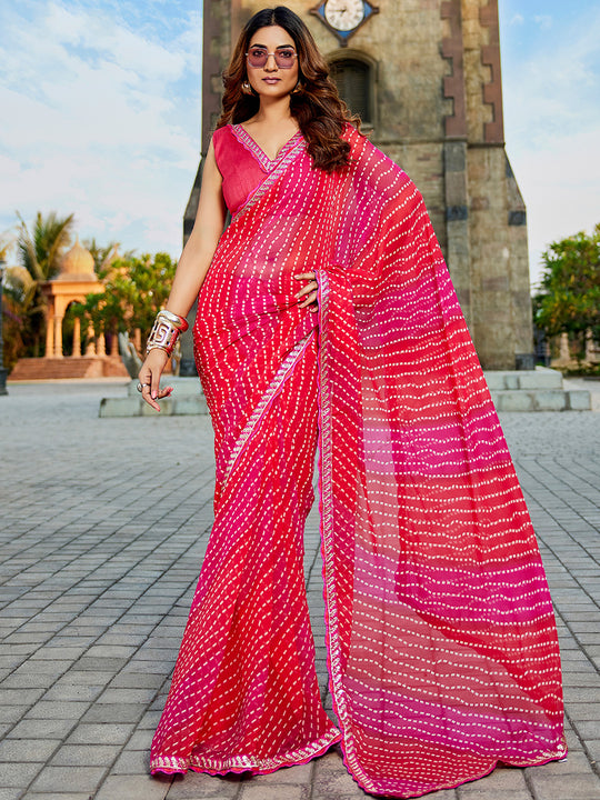 pink Georgette Embellished Saree With Blouse Piece