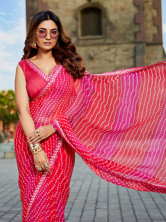 pink Georgette Embellished Saree With Blouse Piece