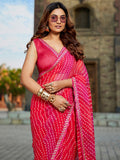 pink Georgette Embellished Saree With Blouse Piece