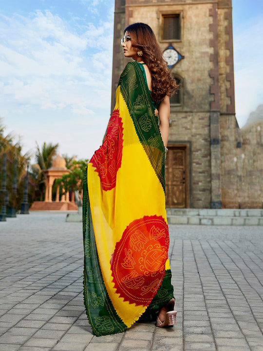 Multicolor Georgette Embellished Saree With Blouse Piece