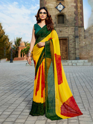 Multicolor Georgette Embellished Saree With Blouse Piece