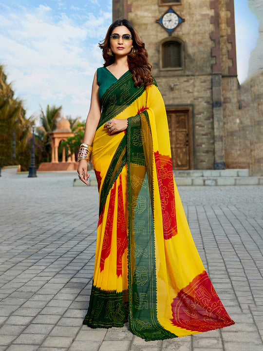 Multicolor Georgette Embellished Saree With Blouse Piece