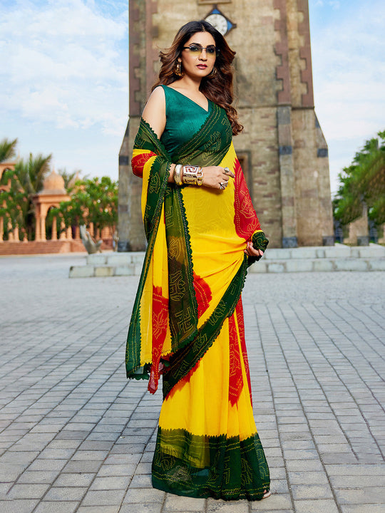 Multicolor Georgette Embellished Saree With Blouse Piece