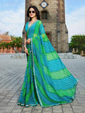 Blue & Green Georgette Embellished Saree With Blouse Piece