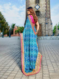 Blue Georgette Embellished Saree With Blouse Piece