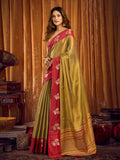 Light Green Soft Tissue Contrast Border With Zhallar Saree With Blouse Piece