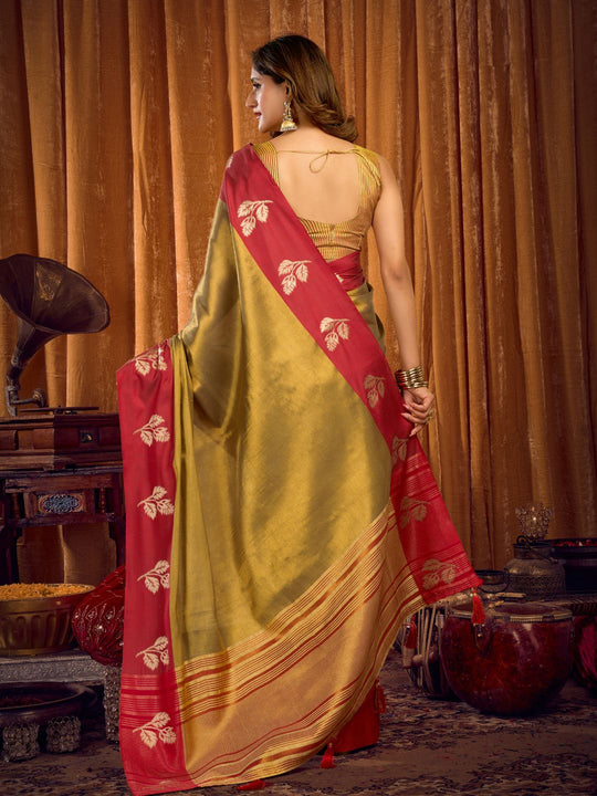 Light Green Soft Tissue Contrast Border With Zhallar Saree With Blouse Piece
