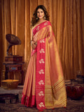 Light Pink Soft Tissue Contrast Border With Zhallar Saree With Blouse Piece