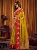 Yellow Soft Tissue Contrast Border With Zhallar Saree With Blouse Piece
