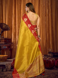 Yellow Soft Tissue Contrast Border With Zhallar Saree With Blouse Piece