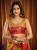 Yellow Soft Tissue Contrast Border With Zhallar Saree With Blouse Piece