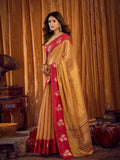 Orange Soft Tissue Contrast Border With Zhallar Saree With Blouse Piece