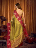 Green Soft Tissue Contrast Border With Zhallar Saree With Blouse Piece