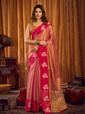 Pink Soft Tissue Contrast Border With Zhallar Saree With Blouse Piece